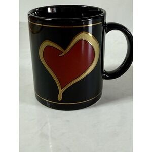 Vintage Coffee Mug Rare JJI Heart Cup 1998 Red Gold Black Valentines‎ Day Tea